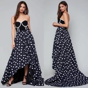 Bebe Whitney Polka Dot Gown Formal Dress Black 0